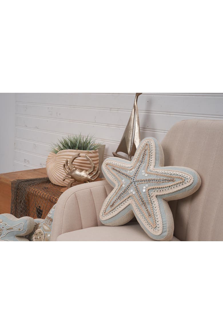 Beaded Starfish Embellished Mini Accent Pillow 14", Alternate, color, Blue