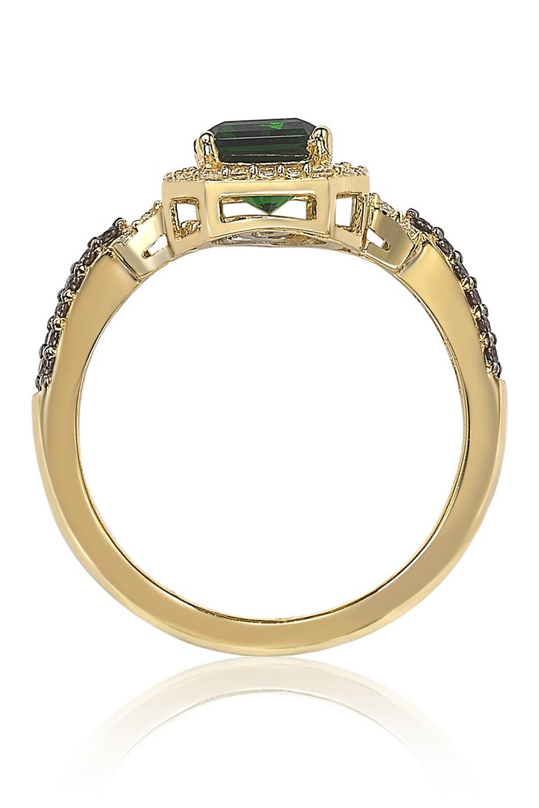 Yellow-Tone Sterling Silver Prong Set Emerald Cut & Pave CZ Ring, Alternate, color, GREEN