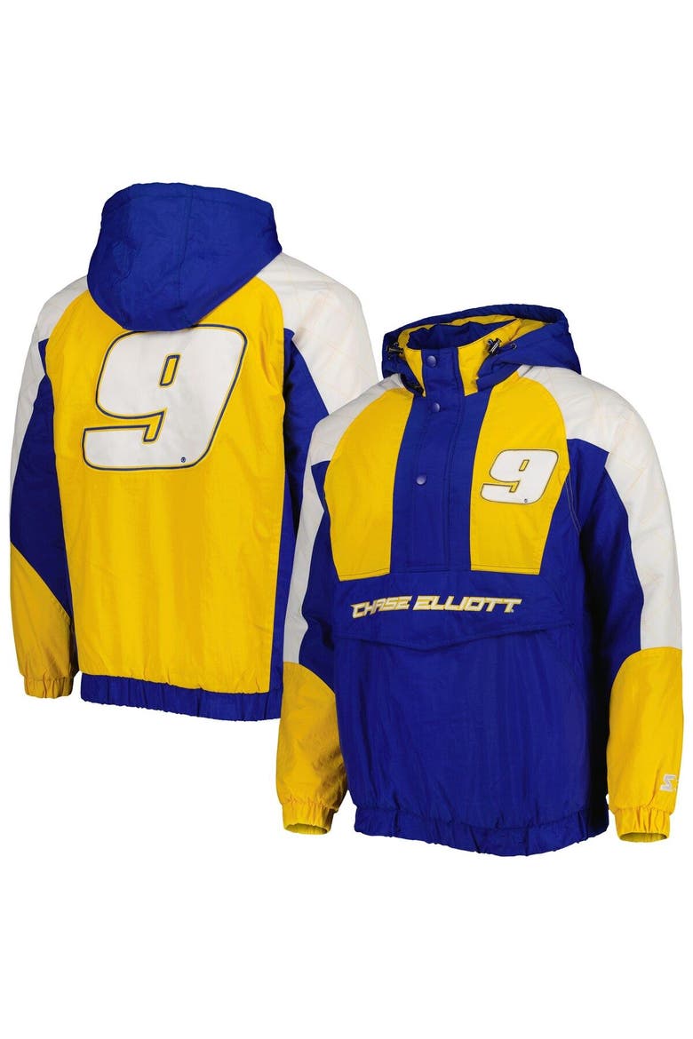 Men's Starter Royal/Yellow Chase Elliott The Body Check Half-Snap Pullover Jacket, Main, color, Royal
