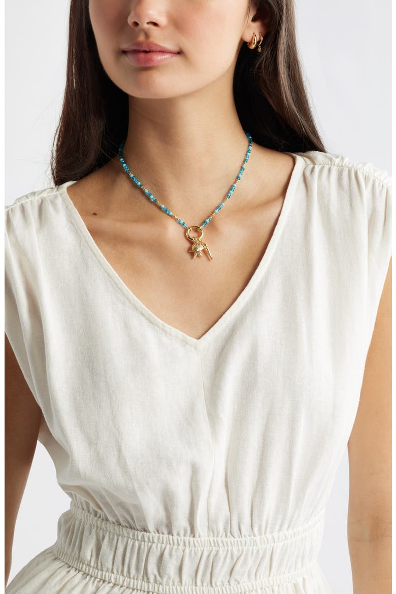 Demi Fine Bead Fish Charm Necklace, Alternate, color, TURQUOISE MULTI- GOLD