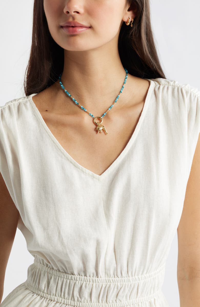 Chelsea28 Demi Fine Bead Fish Charm Necklace, Alternate, color, Turquoise Multi- Gold