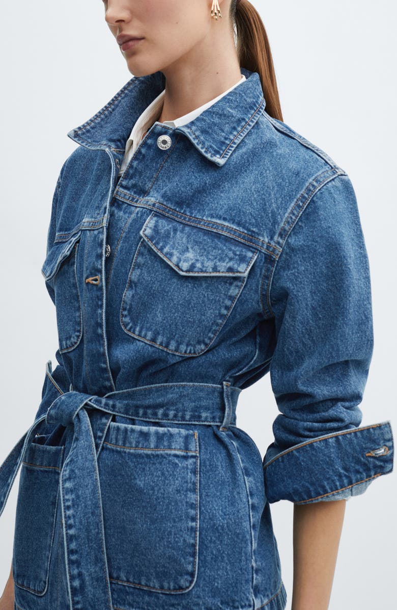 MANGO Tie Waist Denim Jacket, Alternate, color,