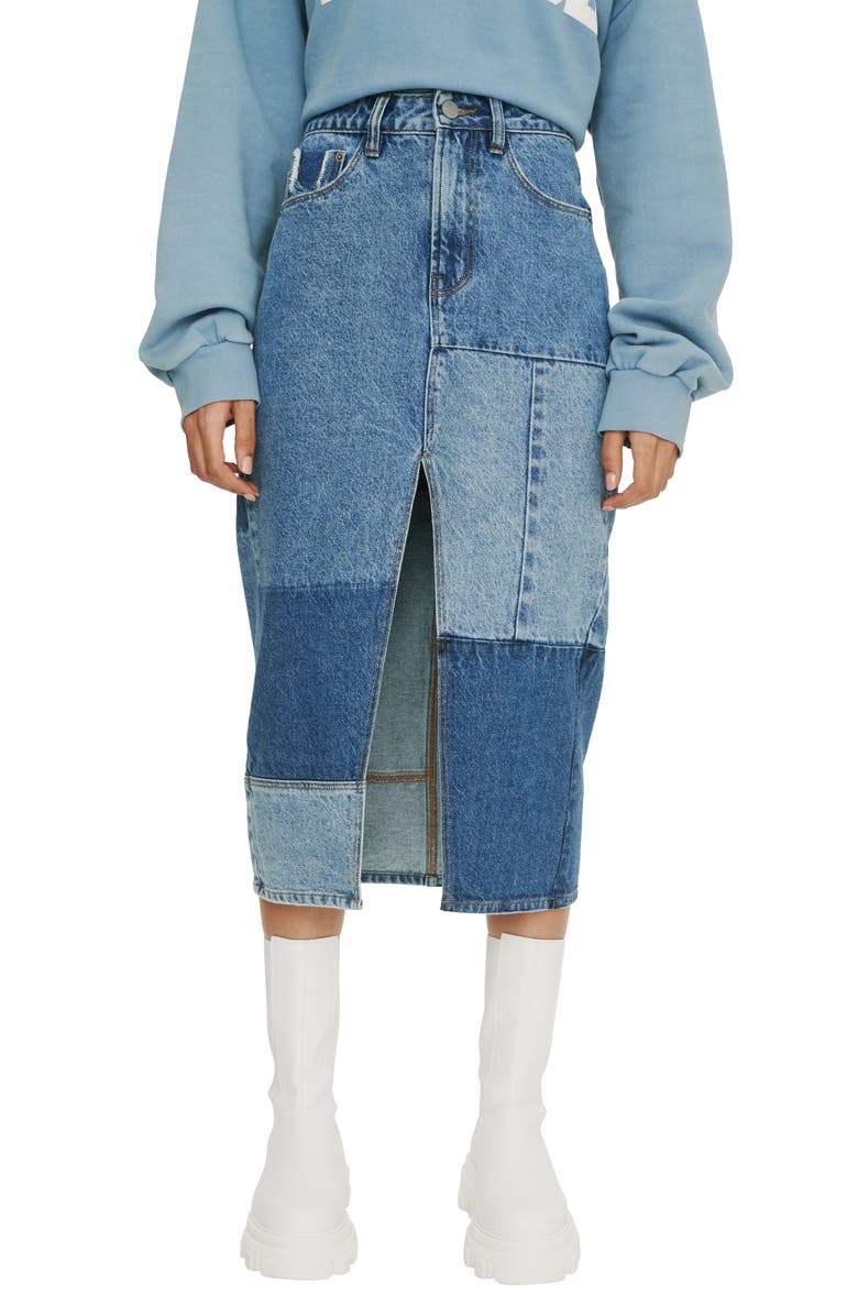 elevenparis Midi Patch Denim Skirt, Main, color, 