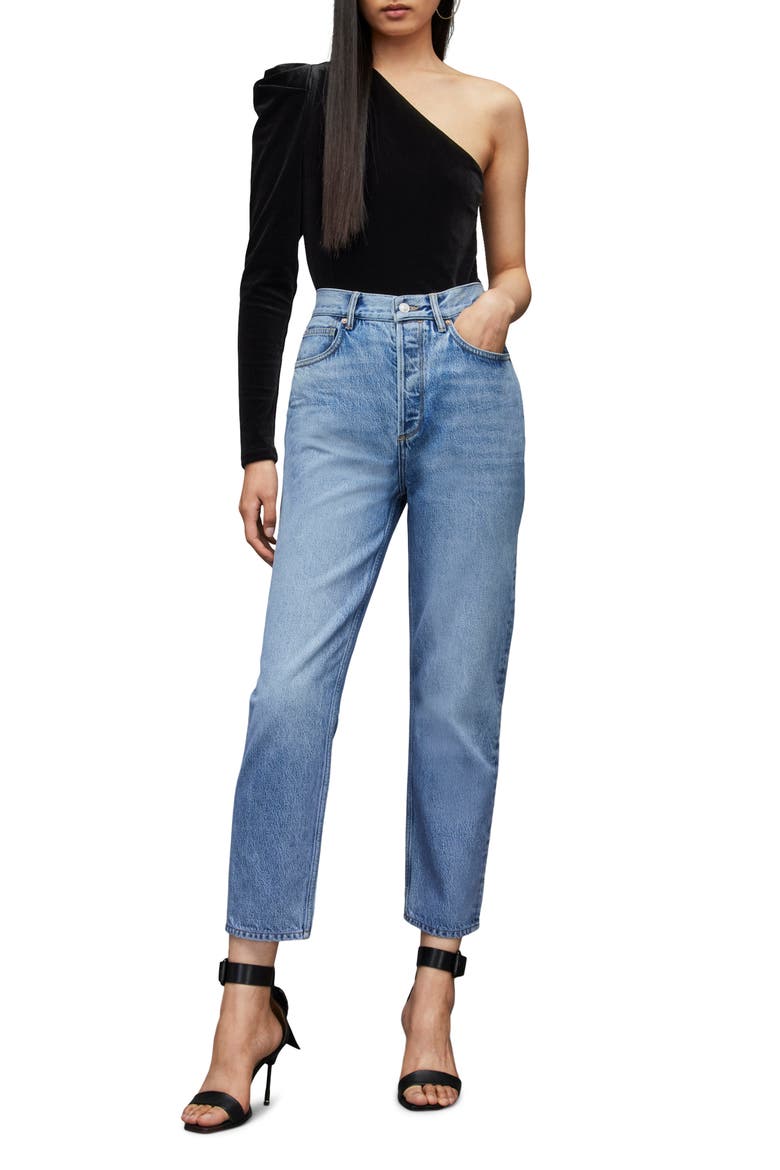 Daphne One-Shoulder Velvet Bodysuit, Alternate, color, BLACK