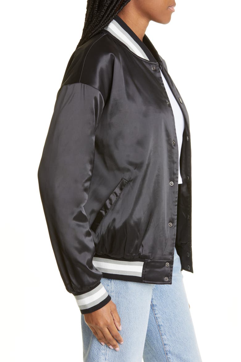 Love Satin Bomber Jacket, Alternate, color, BLACK