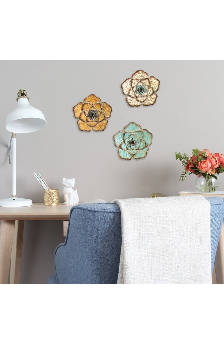 STRATTON HOME DECOR Multi Rustic Flower Wall Decor - Set of 3, Alternate, color,