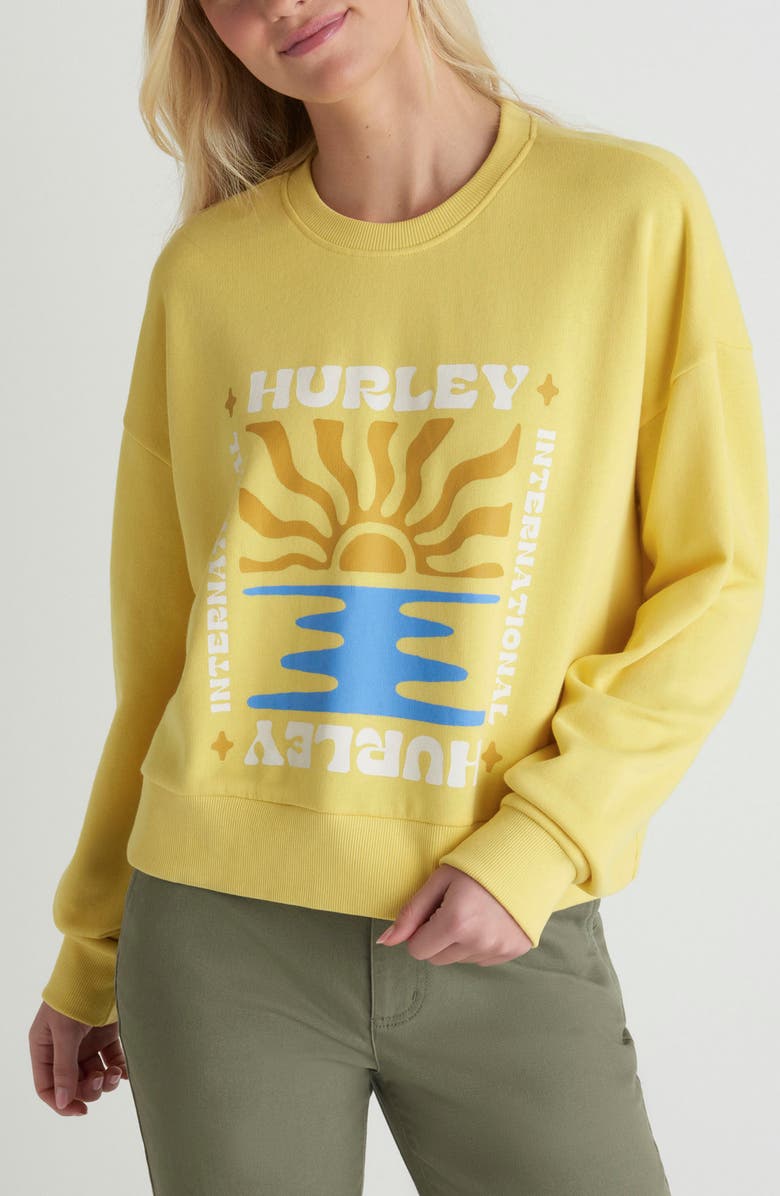 Hurley Living Peace Boxy Cotton Terry Graphic Sweatshirt, Main, color, Dandelion