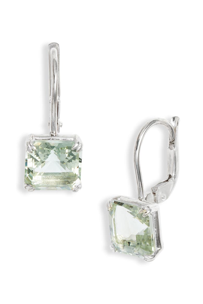 Harper Asscher Cut Drop Earrings, Main, color, LIGHT GREEN