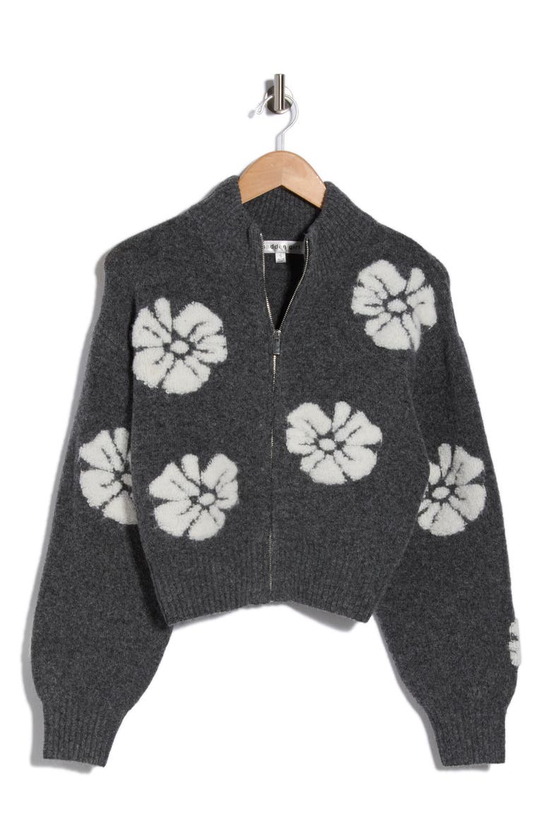 Flower Jacquard Bomber Jacket, Main, color, CHARCOAL HEATHER COMBO