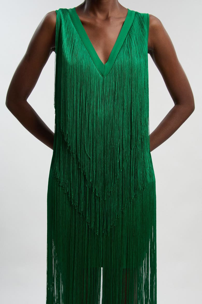 Fringe Bandage V-Neck Midi Dress, Alternate, color, Green