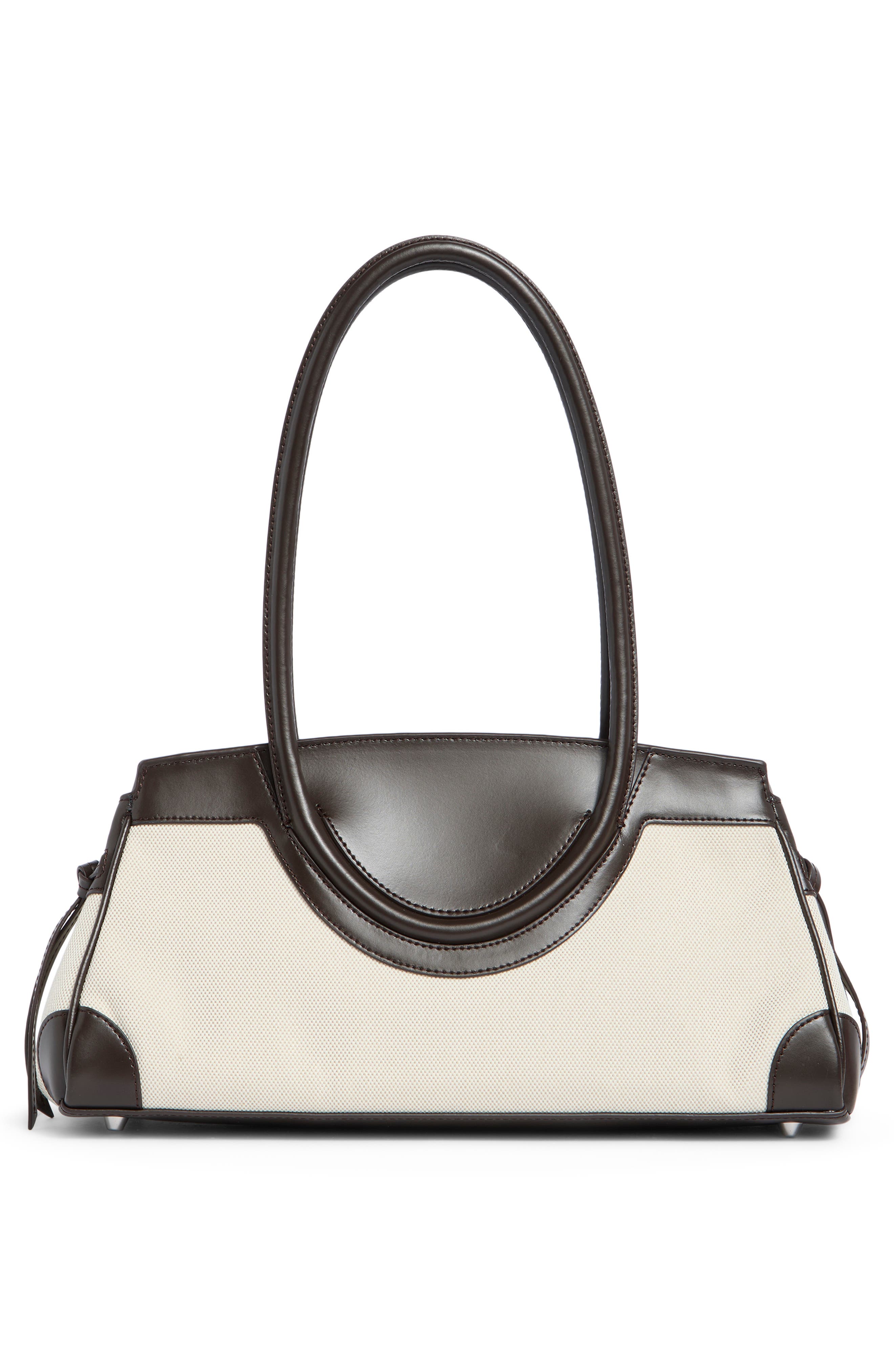 STAUD Maude Canvas & Leather Shoulder Bag, Alternate, color, Natural/ Espresso