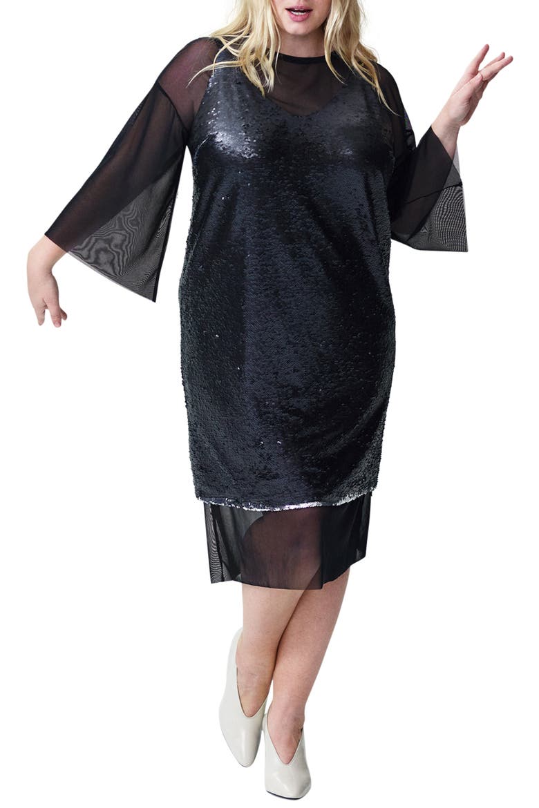 Sequin Slipdress, Main, color, BLACK/ SILVER