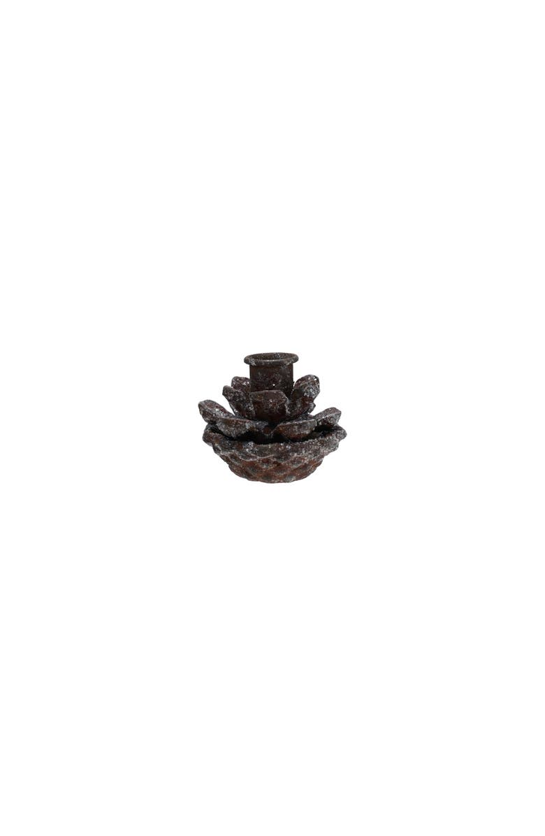 Storied Home Metal Pinecone Taper Holder in Ice Finish, Brown, Main, color, Brown