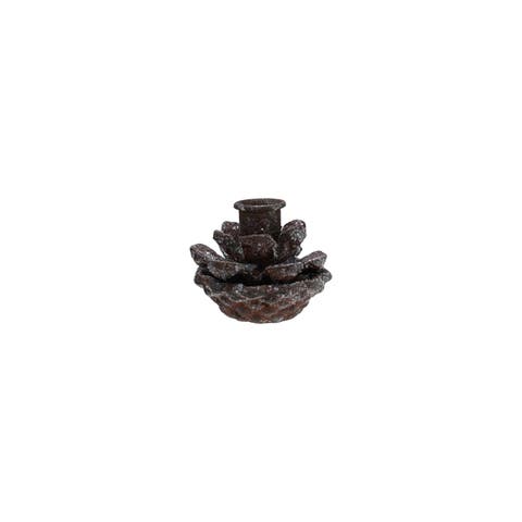 Metal Pinecone Taper Holder in Ice Finish, Brown