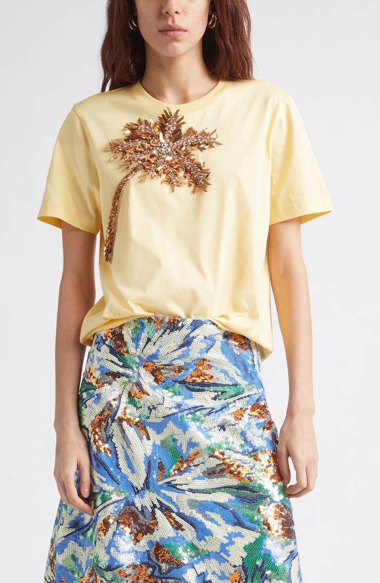 Rabanne Palm Embroidered T-Shirt, Main, color, Gold