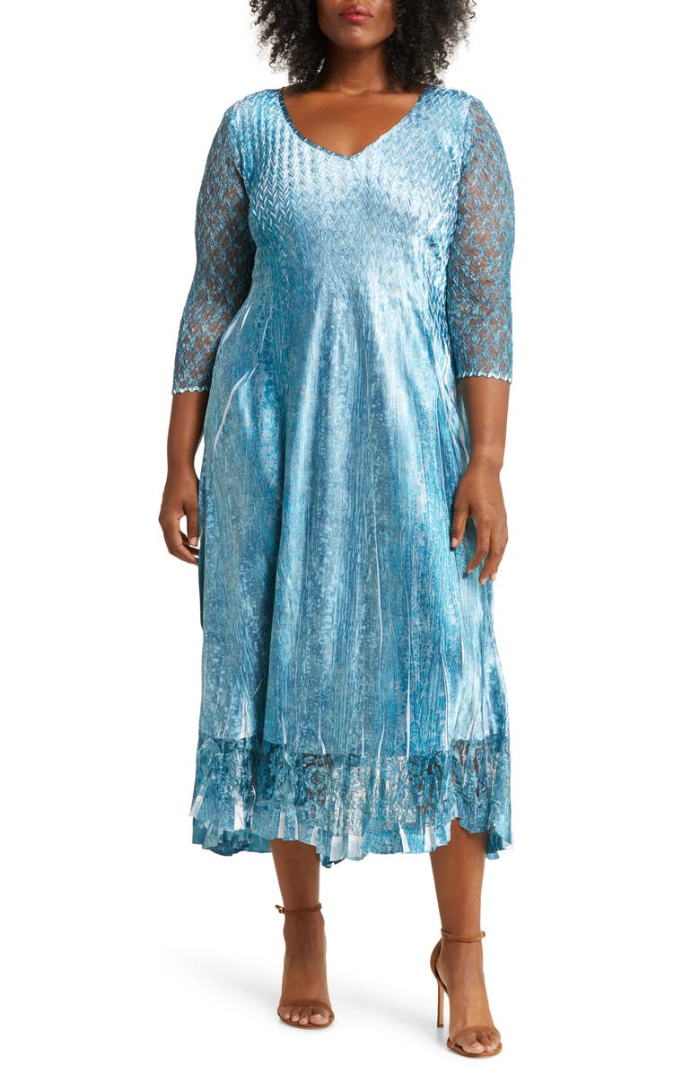 Komarov Lace Sleeve Charmeuse Cocktail Dress, Main, color,