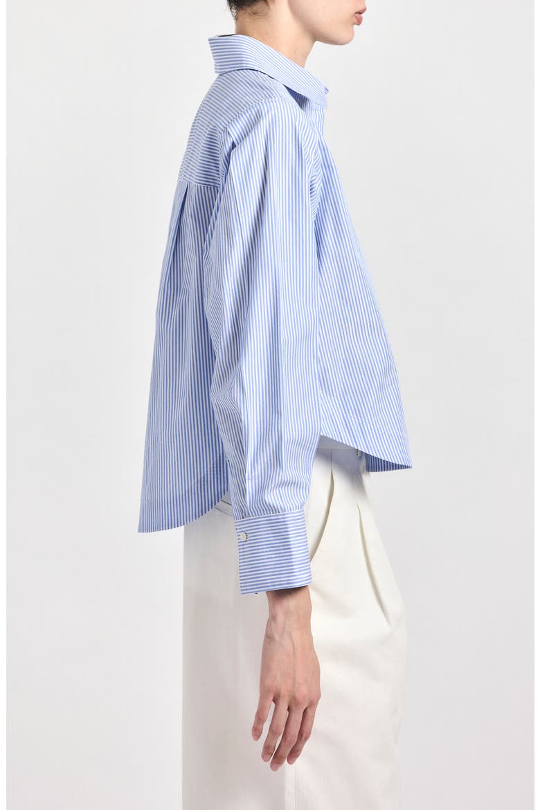 Estrella Stripe Stretch Cotton Crop Button-Up Shirt, Alternate, color, BLUE LUREX STRIPE