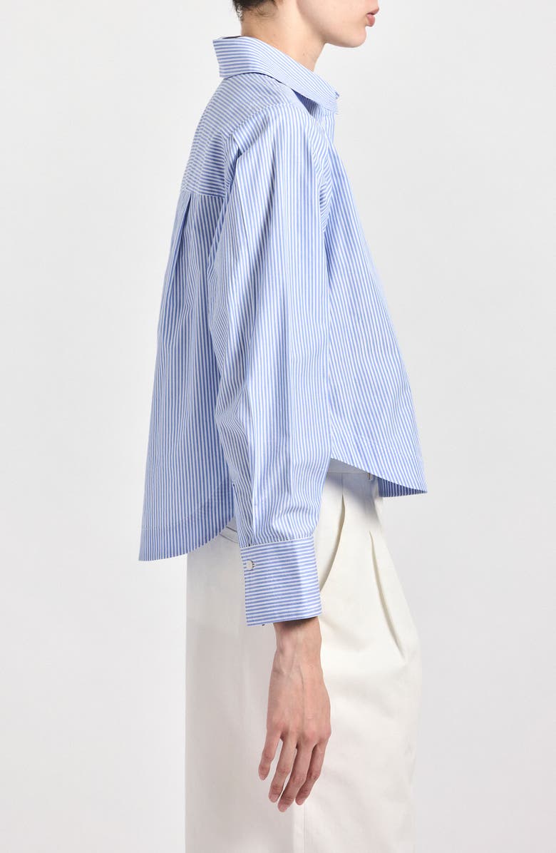 Derek Lam Estrella Stripe Stretch Cotton Crop Button-Up Shirt, Alternate, color, Blue Lurex Stripe