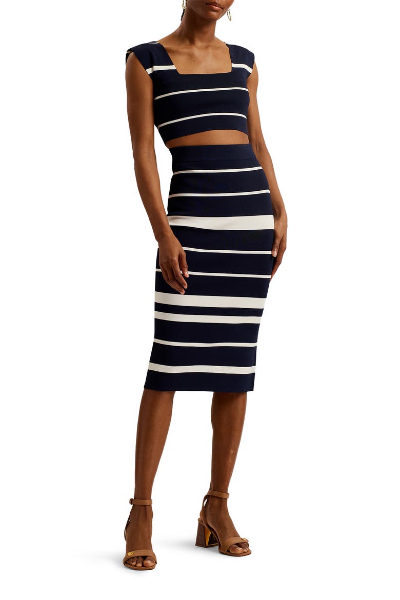 Emiliha Stripe Sweater Skirt, Alternate, color, NAVY
