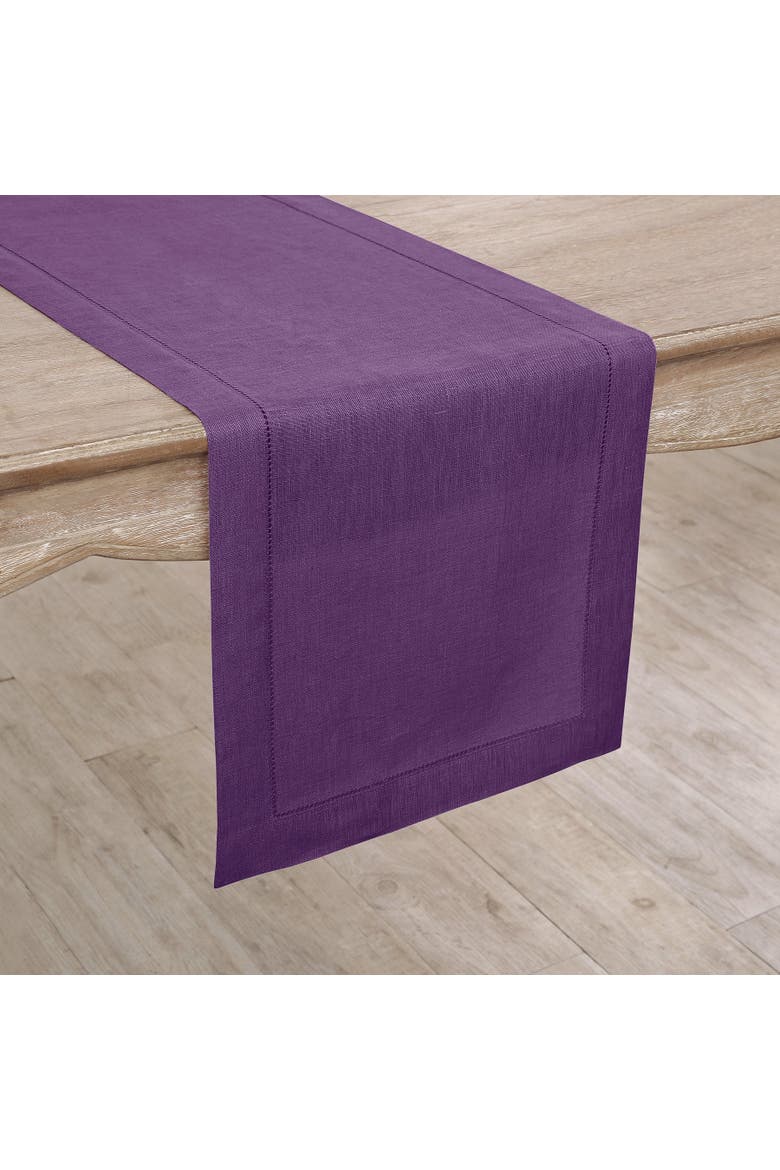 Linen Table Runner - Classic Hemstitch, Alternate, color, Purple
