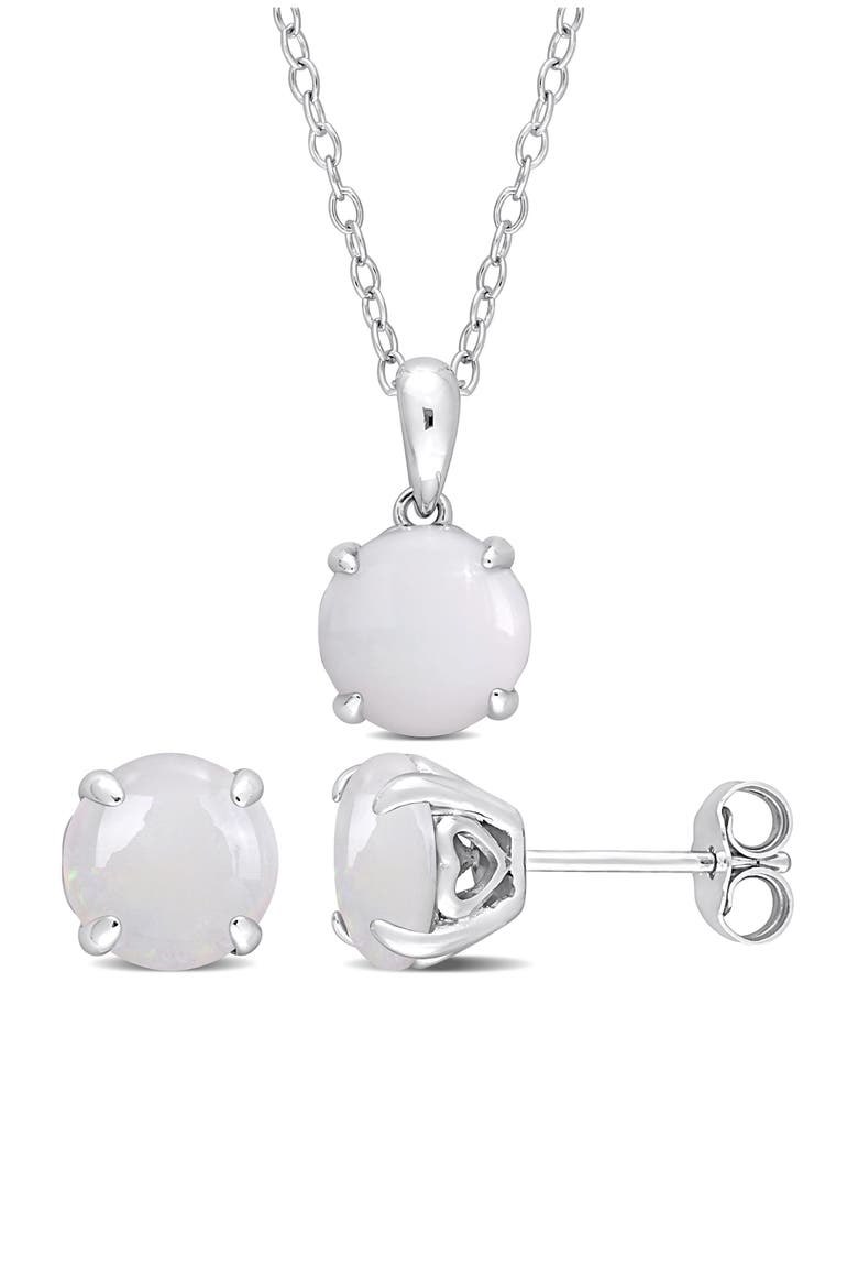 Round Opal Stud Earrings & Pendant Necklace Set, Main, color, WHITE