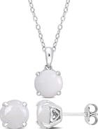 DELMAR Round Opal Stud Earrings & Pendant Necklace Set