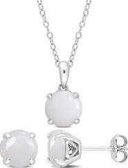 DELMAR Round Opal Stud Earrings & Pendant Necklace Set