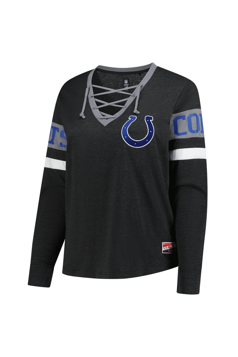 Women's New Era Black Indianapolis Colts Plus Size Throwback Lace-Up Long Sleeve T-Shirt, Alternate, color, Black