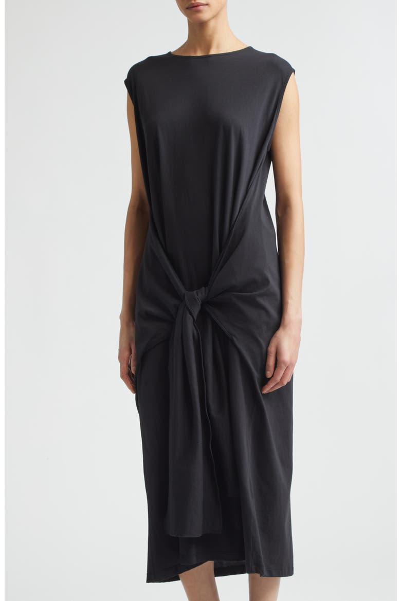 Tie Waist Organic Cotton Jersey Midi Dress, Alternate, color, BLACK