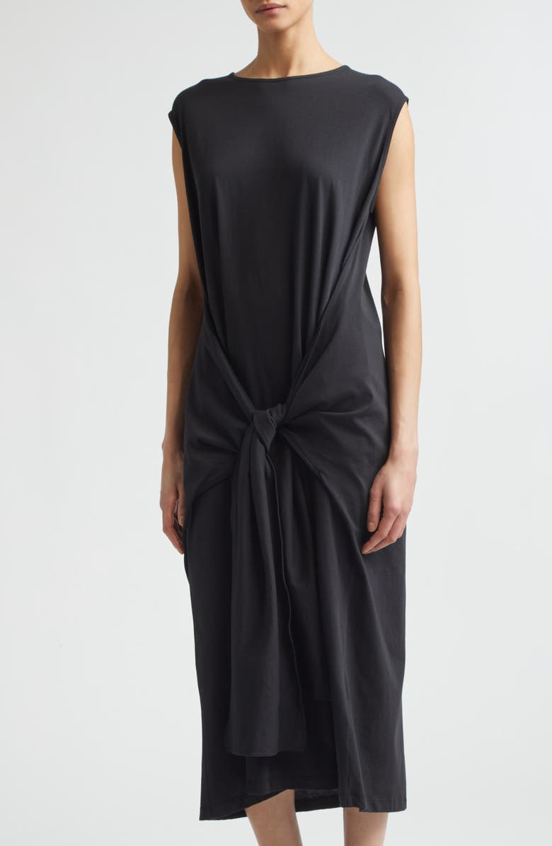 TOTEME Tie Waist Organic Cotton Jersey Midi Dress, Alternate, color, Black