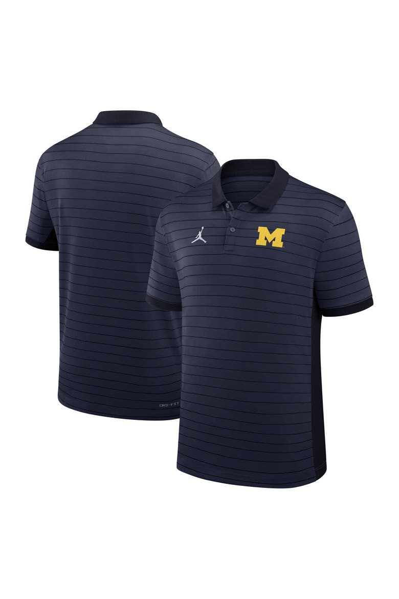 Men's Jordan Brand Navy Michigan Wolverines 2025 Early Season Coaches Sideline Victory Stripe Dri-FIT Polo, Main, color, Navy