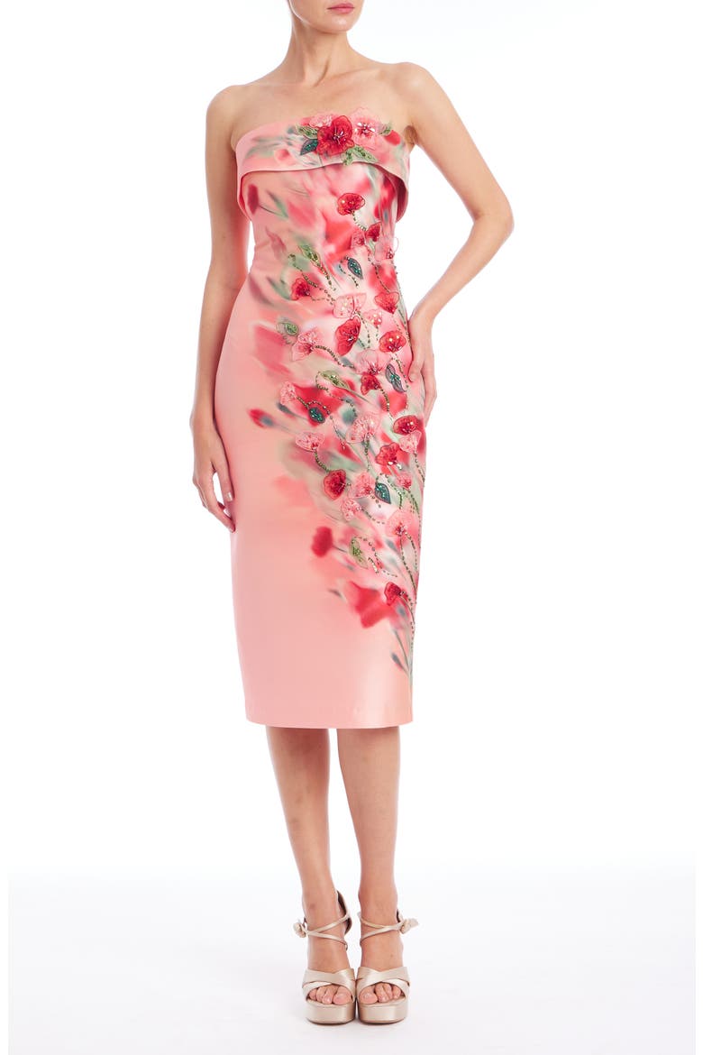 Flower Embellished Strapless Cocktail Dress, Main, color, PINK MULTI