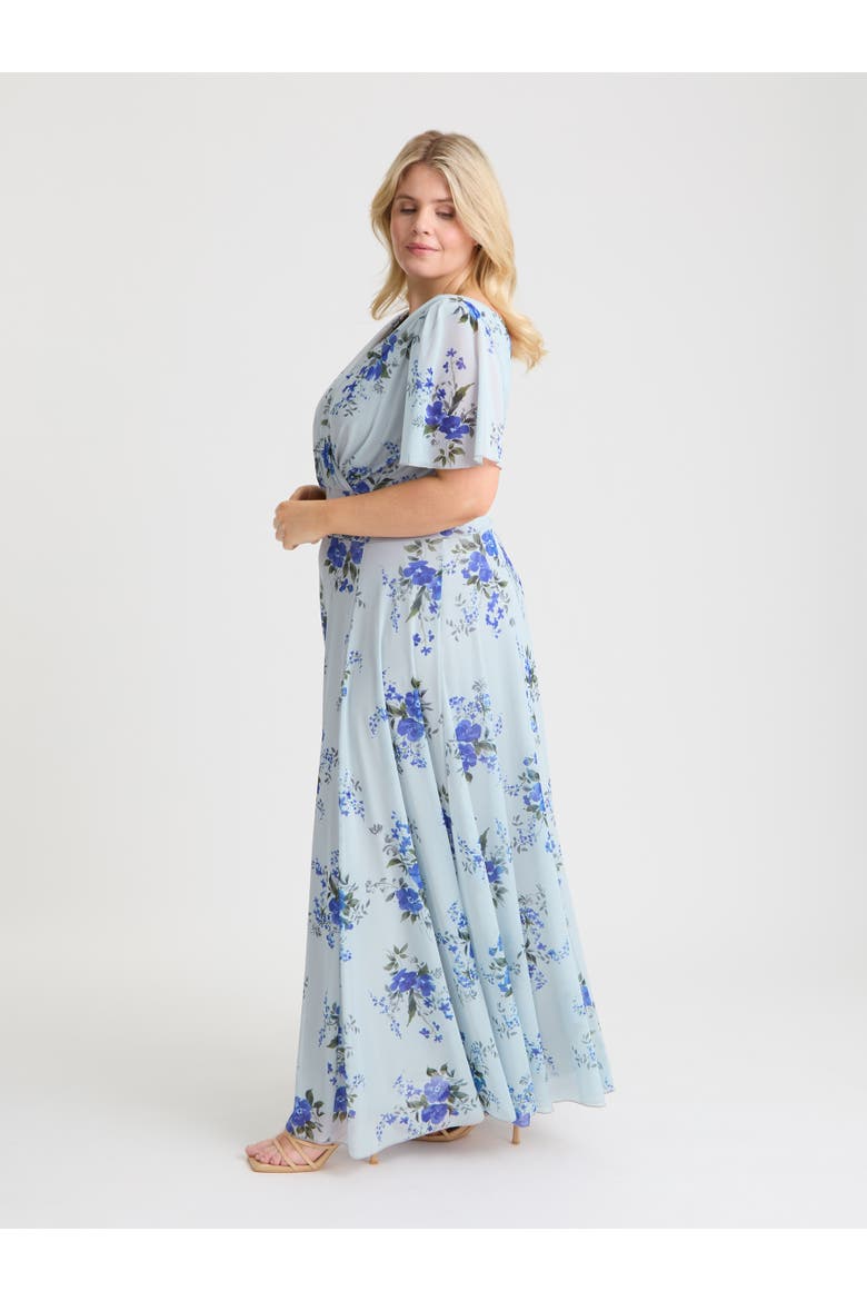 Isabelle Short Sleeve V-Neck Maxi Dress, Alternate, color, Silver Blue Floral