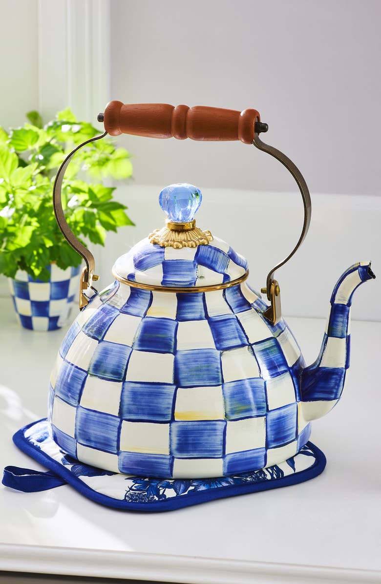 MACKENZIE CHILDS Royal Check Enameled Steel 3-Quart Tea Kettle, Alternate, color, 