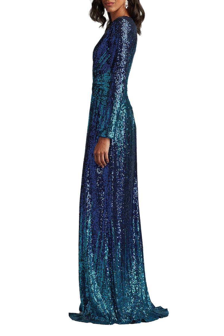 Ombré Sequin Long Sleeve Gown, Alternate, color, ROYAL IRIS/ OMBRE