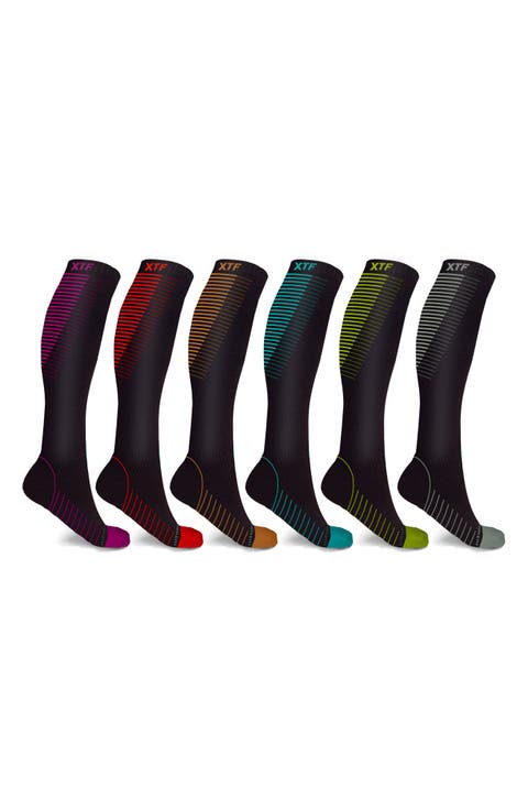 Assorted 6-Pack Everyday Wear Support Compression Knee Socks