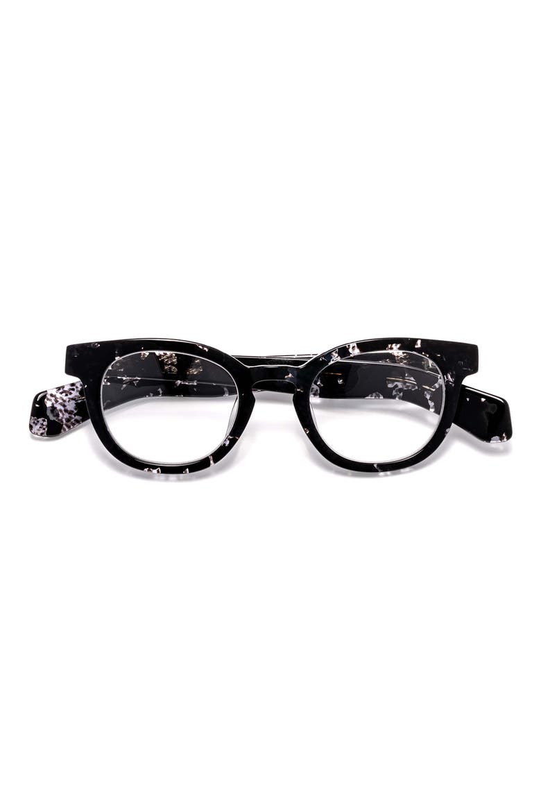 Total Wit 45mm Round Reading Glasses, Main, color, BLACK / CRYSTAL CLEAR TORTOISE