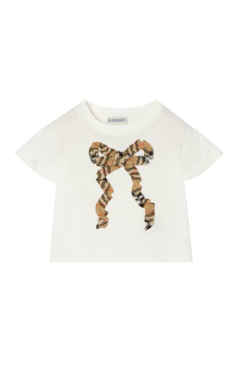 Girls' Check Bow Cotton T-shirt