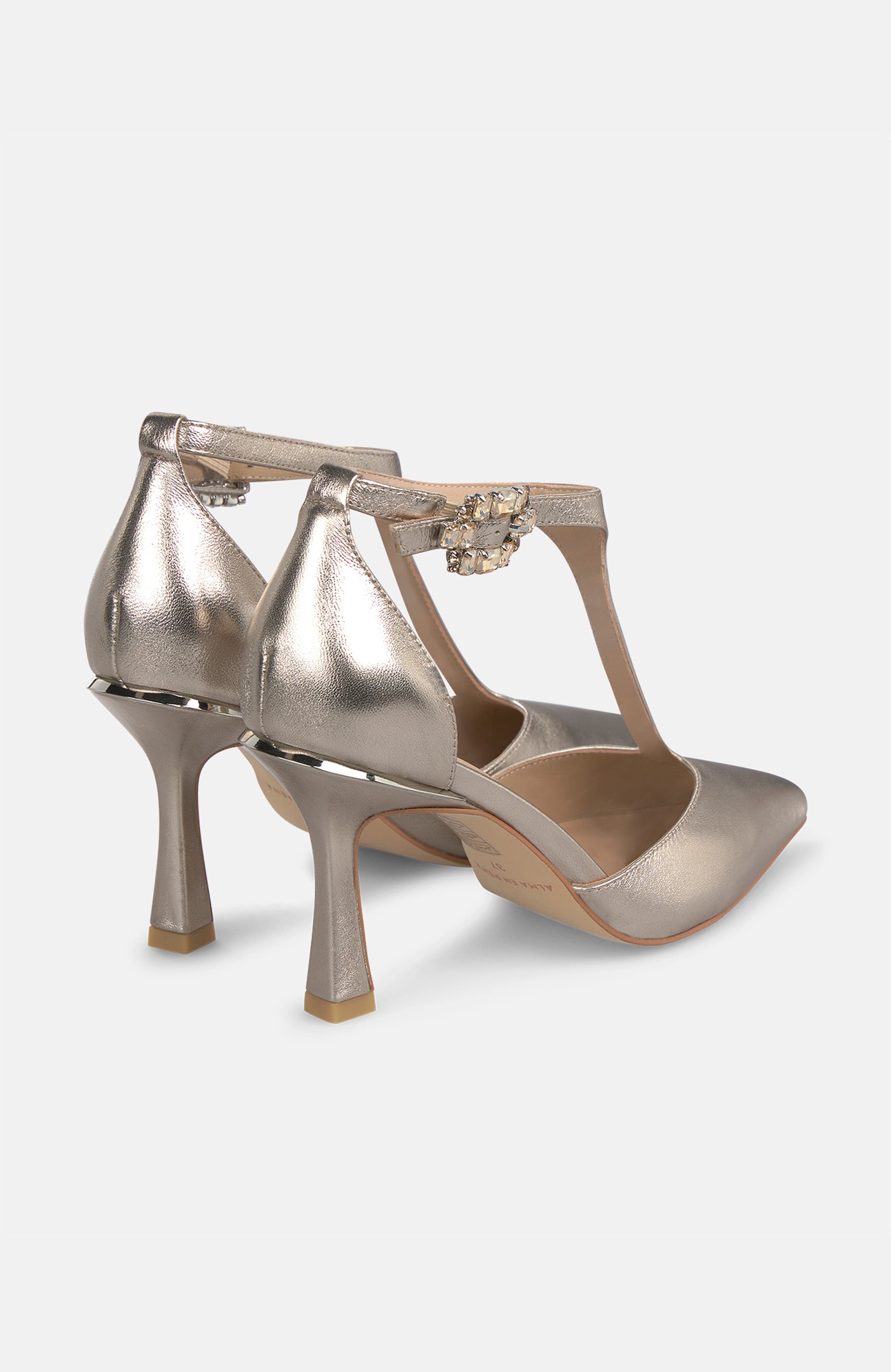 Metallic Pumps With Rhinestone Buckle, Alternate, color, Bronze