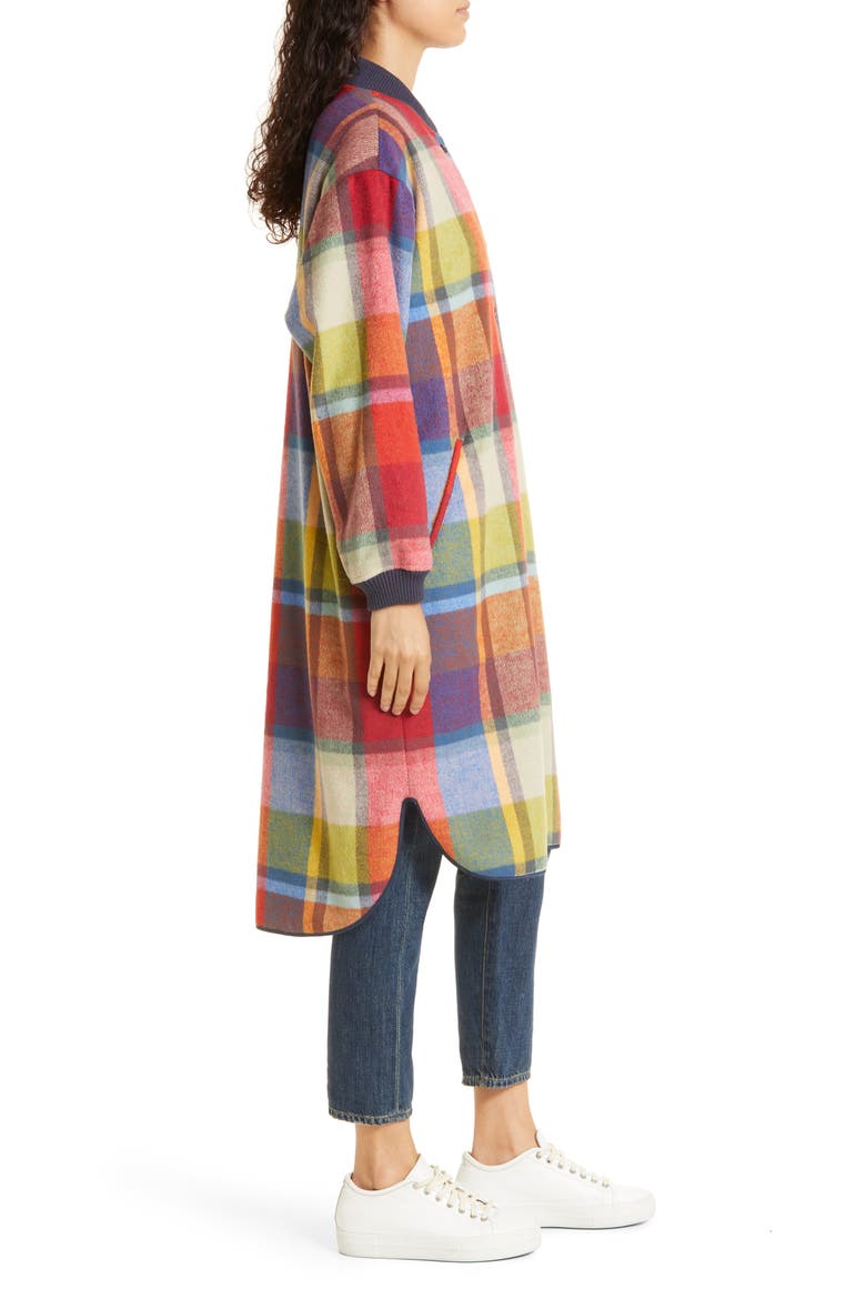 The Long Plaid Wool Blend Bomber Jacket, Alternate, color, BRIGHT MIXED PLAID