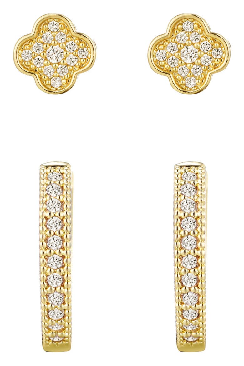 Set of 2 Cubic Zirconia Huggie Hoop Earrings, Alternate, color, GOLD