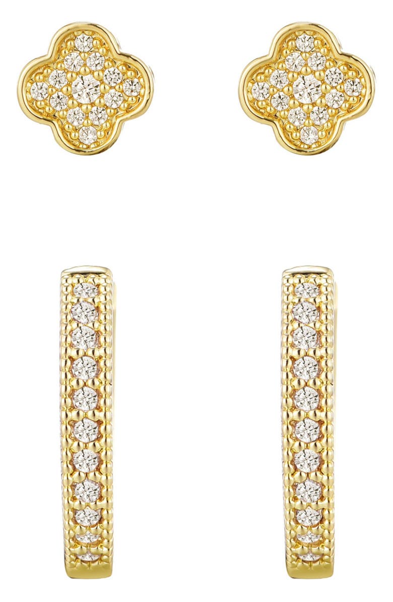 Adornia Set of 2 Cubic Zirconia Huggie Hoop Earrings, Alternate, color, Gold