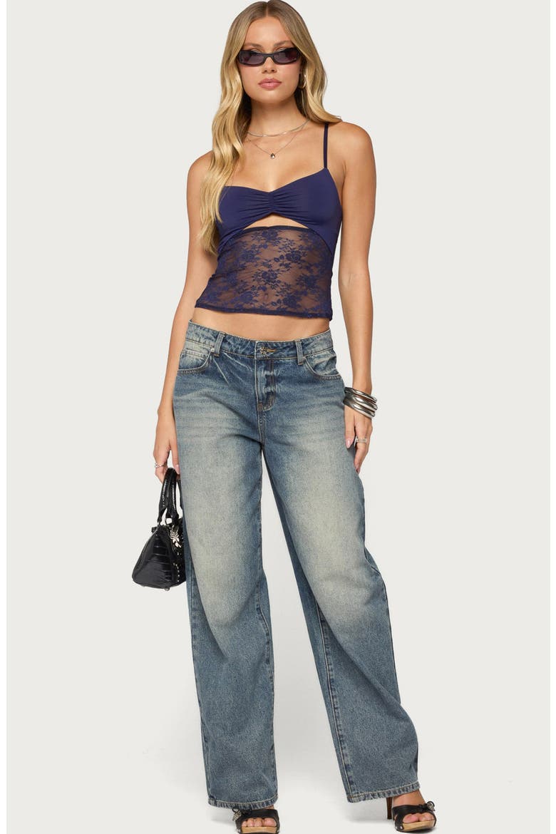 Damarie Cutout Ruched Lace Camisole, Alternate, color, NAVY