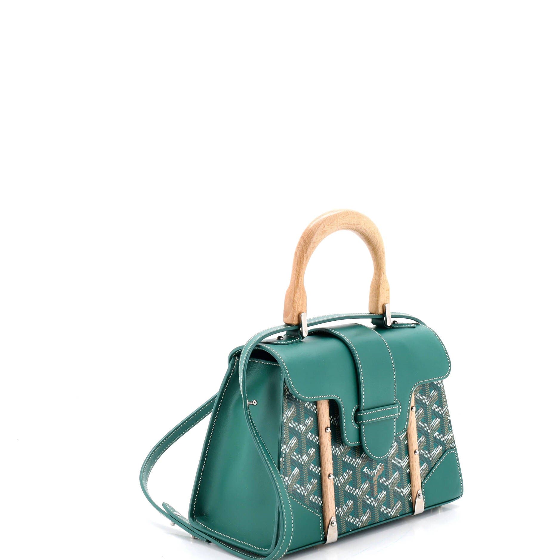 Structured Saigon Top Handle Bag Coated Canvas with Leather Mini, Alternate, color, Green