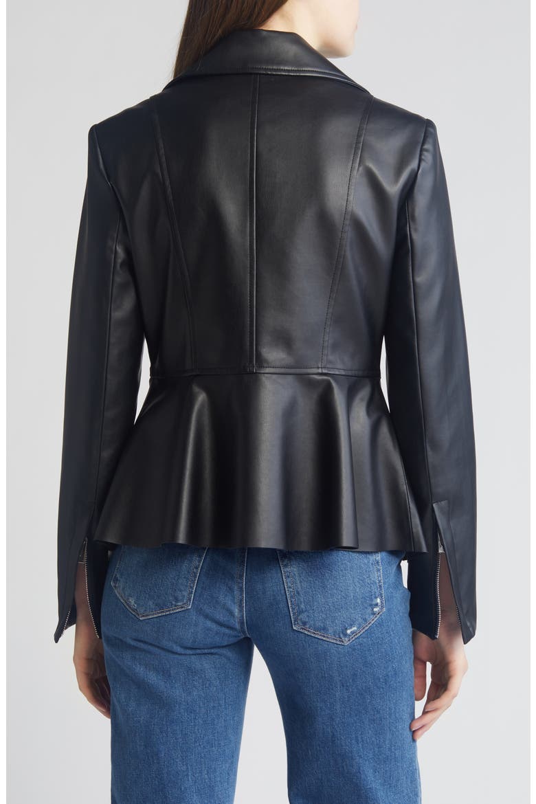 Peplum Faux Leather Jacket, Alternate, color, BLACK