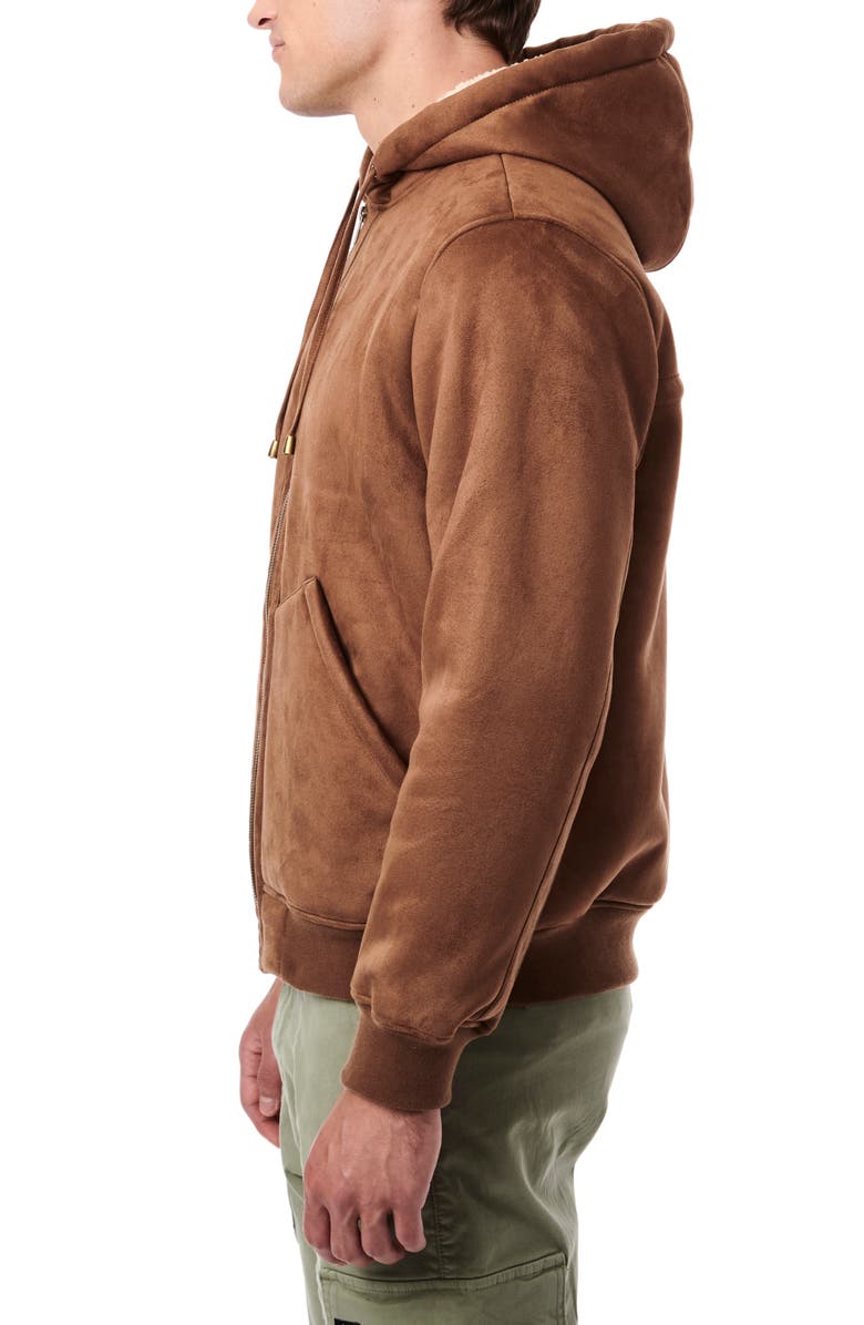 Bernardo Faux Suede High Pile Fleece Lined Hooded Jacket, Alternate, color, Camel/ Cream