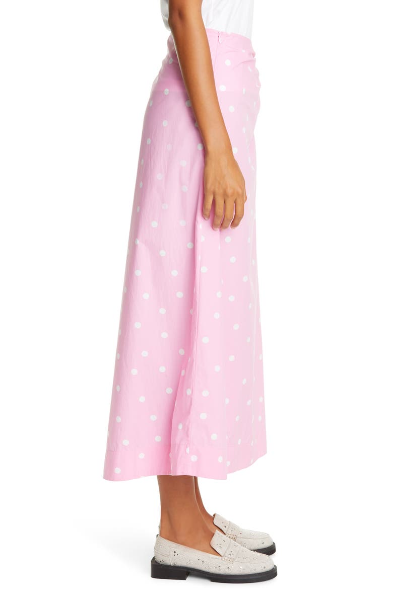 Ganni Polka Dot Print Organic Cotton Midi Skirt, Alternate, color,