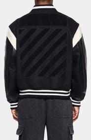 L/AB C/O OFF-WHITE Off Varsity Wool & Leather Jacket
