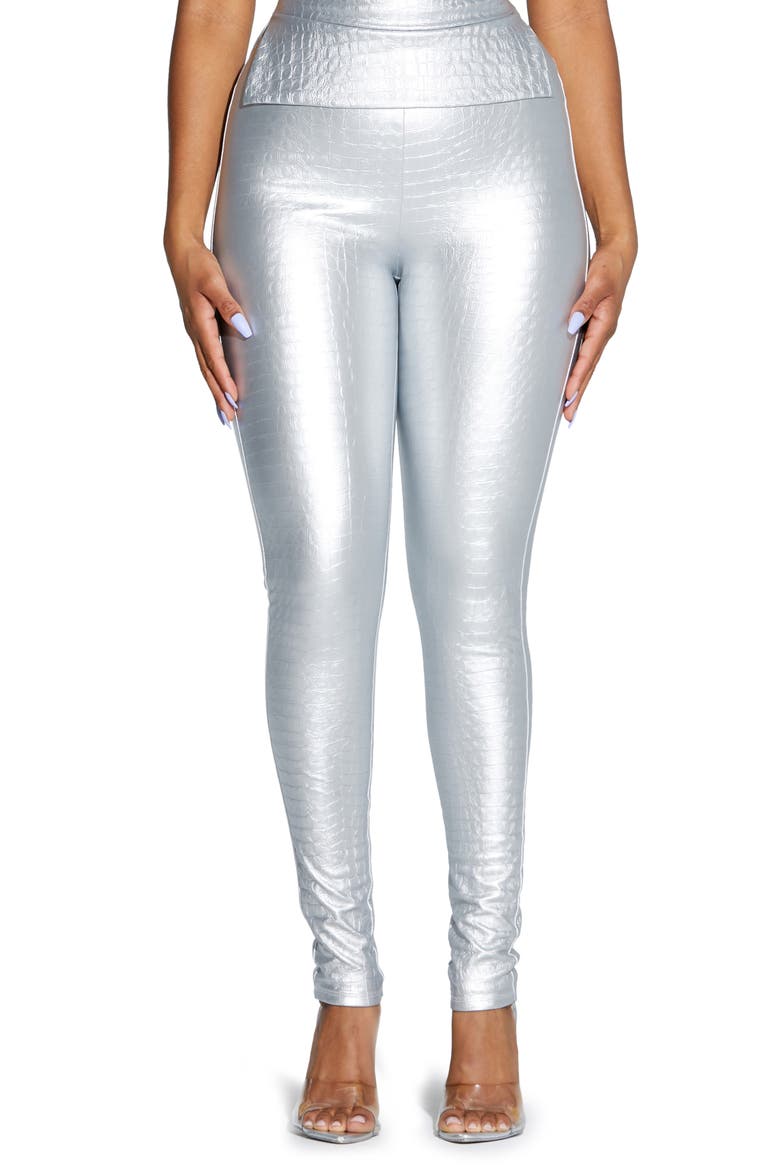 Oh So Tight Crocodile Faux Leather Leggings, Main, color, SILVER