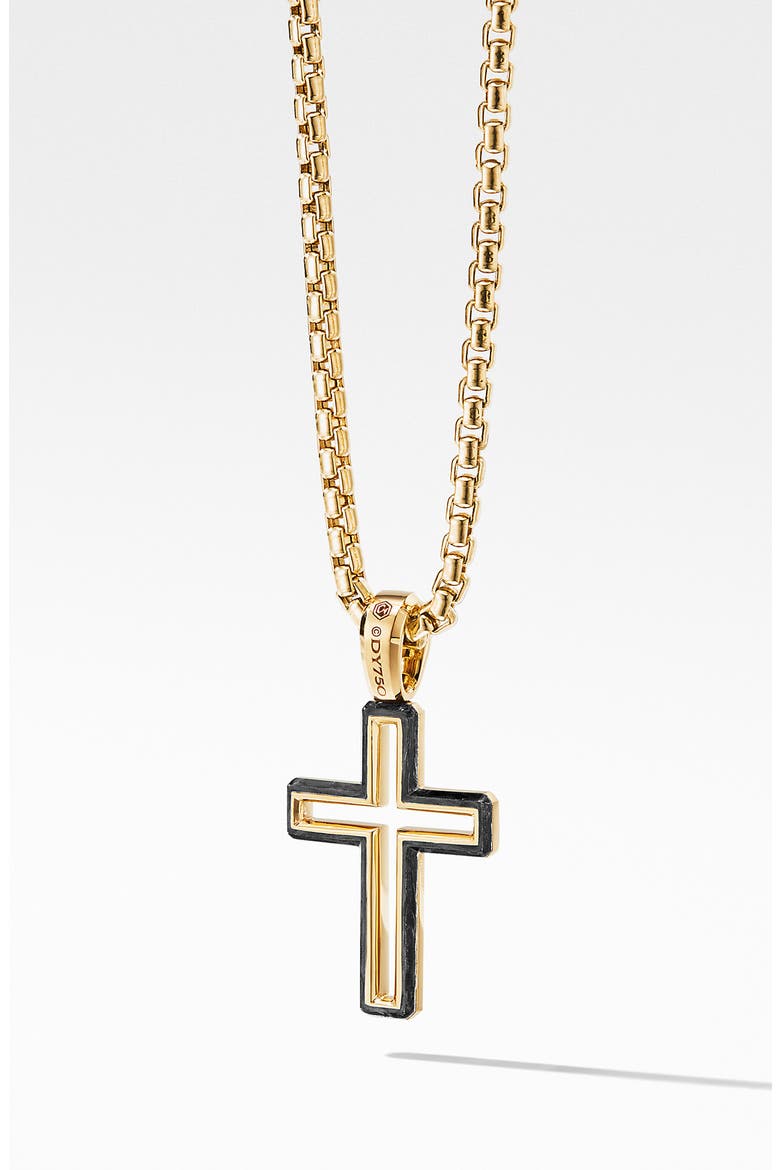 Forged Carbon Cross Pendant with 18K Gold, Alternate, color, FORGED CARBON